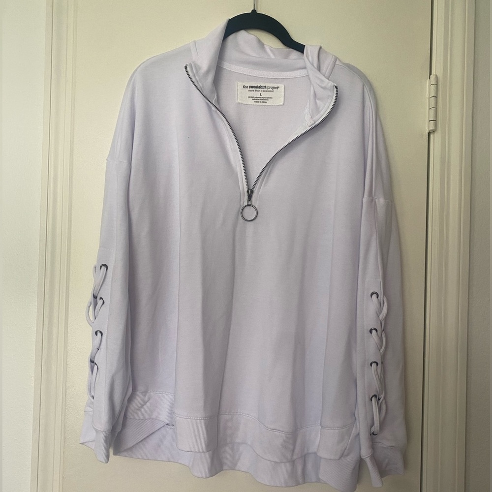 Lightweight White Half-Zip Sweater - Size L The Sweatshirt Project